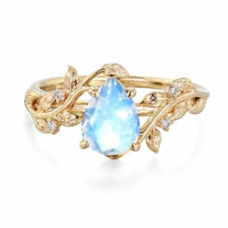 Solid Gold 1 Carat Pear Vintage Moonstone Engagement Ring