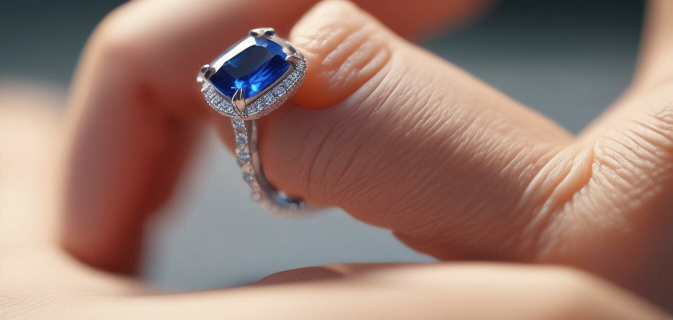 Sapphire engagement ring on hand